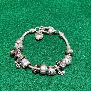 Silver tone  Bracelet- perfect 4 1st time mom- charms - bottle, duck ,❤️, boot +